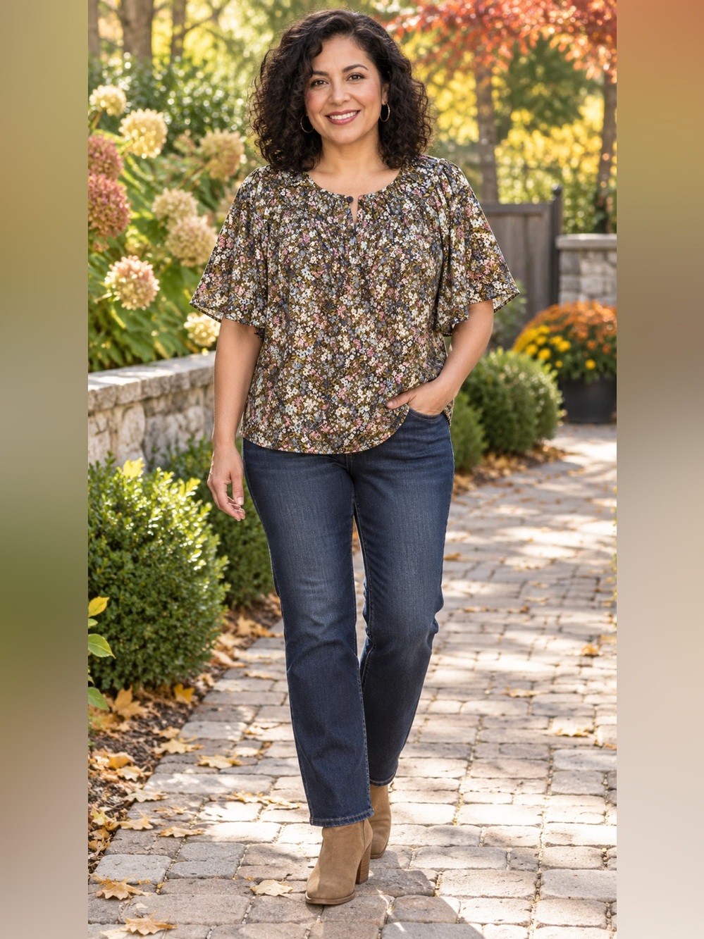 Old Navy Large Floral Flutter Sleeve Cotton Boho Blouse